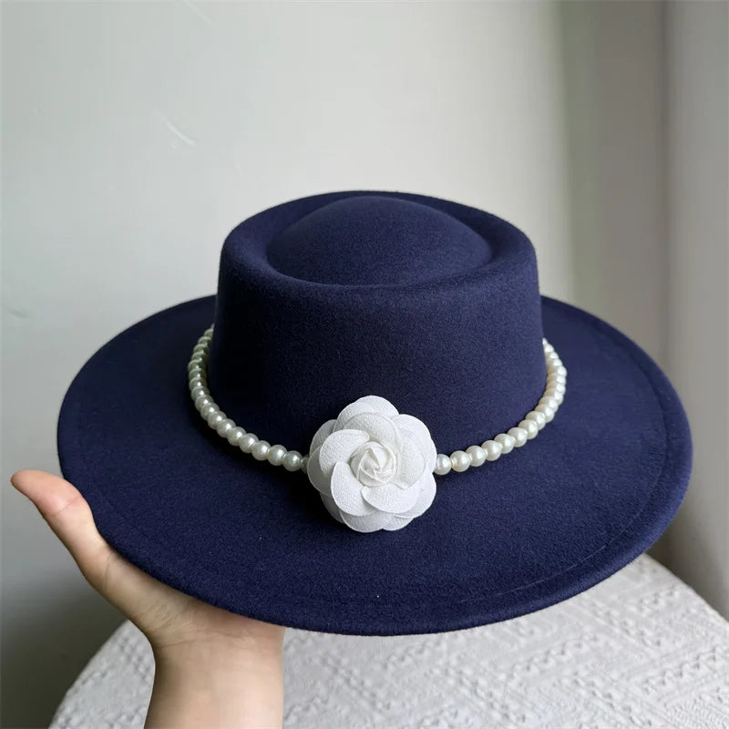 Cherub French Big Brim organza /Church Hat Women Elegant Flat-top Fedora Hat.