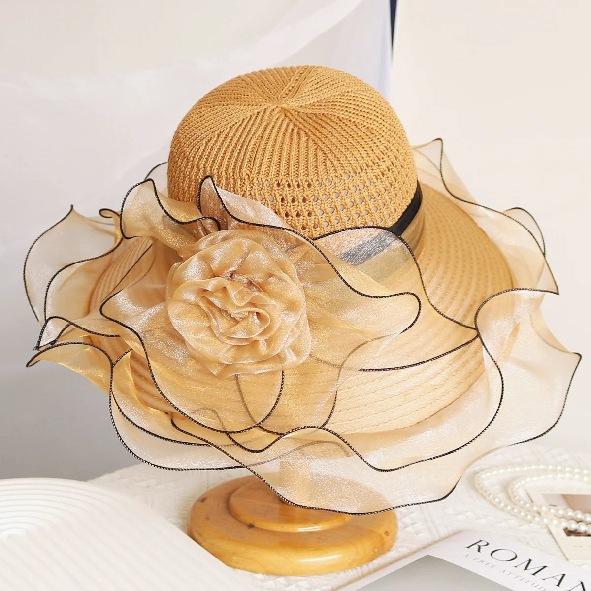 Cherub Elegant Summer Women's Church Woven Sun Hat Breathable/Foldable Design