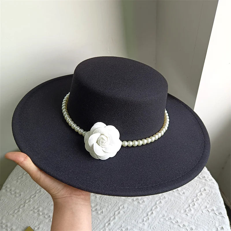 Cherub French Big Brim organza /Church Hat Women Elegant Flat-top Fedora Hat.
