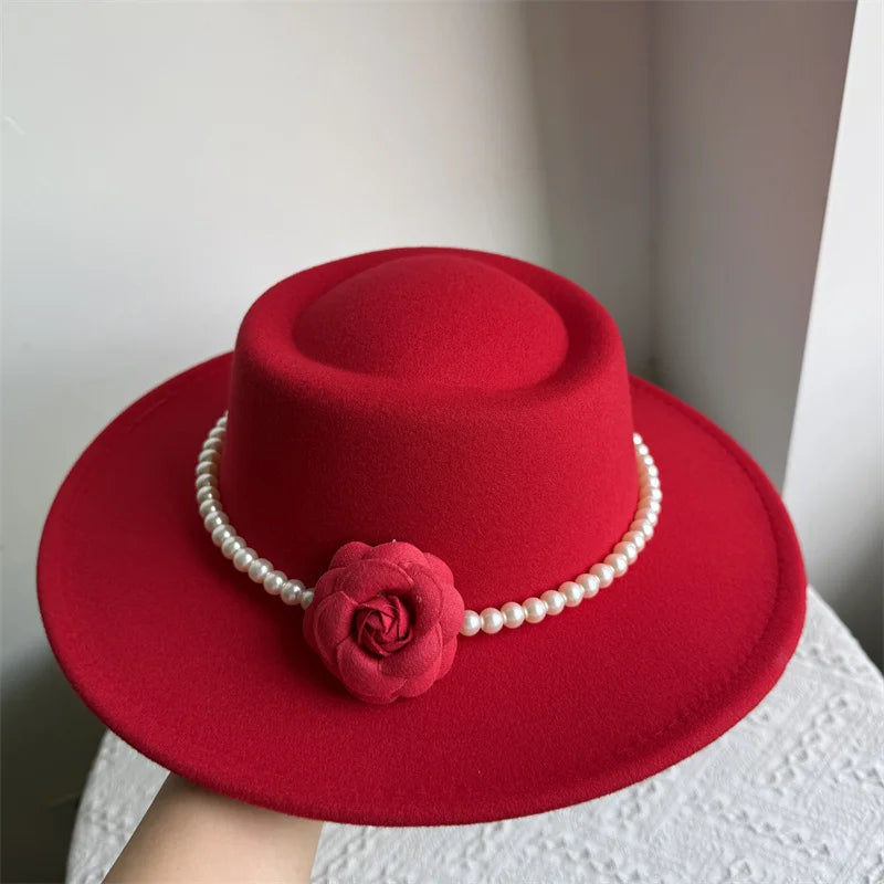 Cherub French Big Brim organza /Church Hat Women Elegant Flat-top Fedora Hat.
