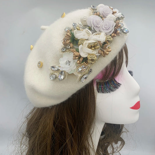 Cherub 2024 Winter Autumn Women's Beret Hat/Flower Diamonds Lady Cap French style considered Sunday's best