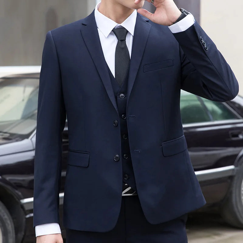 Men Suit Coat Fashion Solid Color Turn Down Collar Male Outerwear Single-breasted Long Sleeve Business Versatile Man Jacket