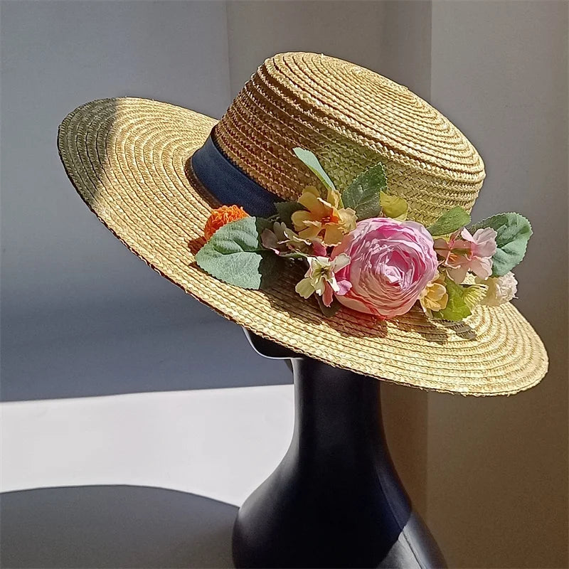 Cherub Sunday Best Easter Sunday satisfaction/Bridal Hat White Simulation Flower Wool Hat Removable Flat Top Female Spring/Winter Strap Included