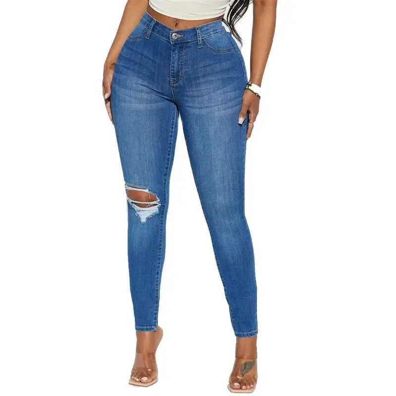 Cherub Fashion Trend one leg slit Pencil Jeans Women Denim Pants. Urban Comfortable anywhere Casual Female Trousers