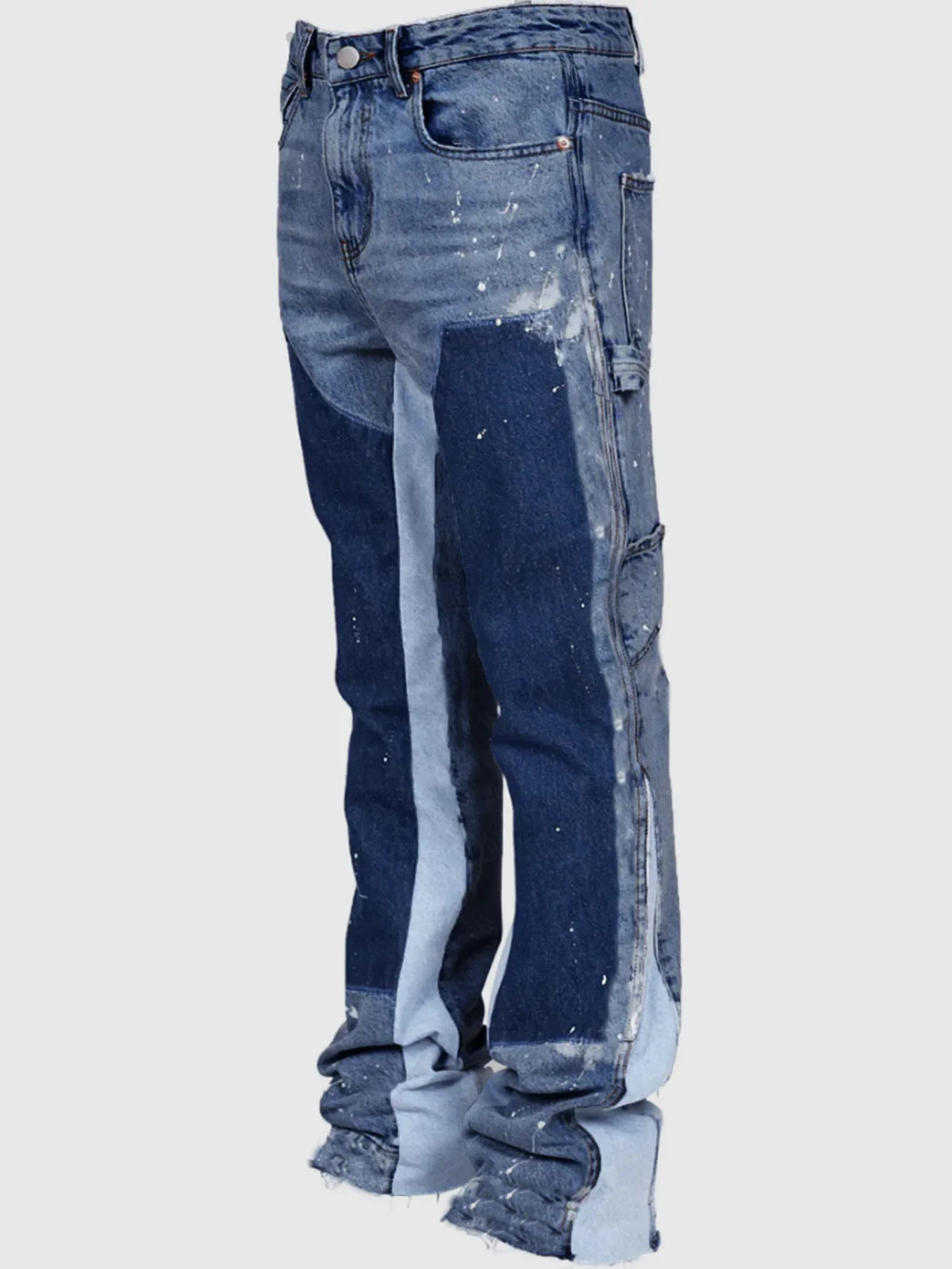 ALLUKASA 2025 Men's Fashion Jeans Work Pants European and American Fashion Workwear Elastic Patchwork Denim Layered Flared Pants
