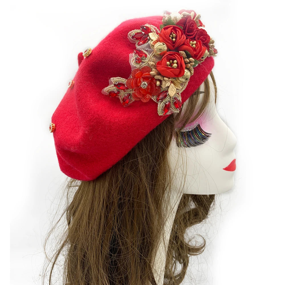 Cherub 2024 Winter Autumn Women's Beret Hat/Flower Diamonds Lady Cap French style considered Sunday's best