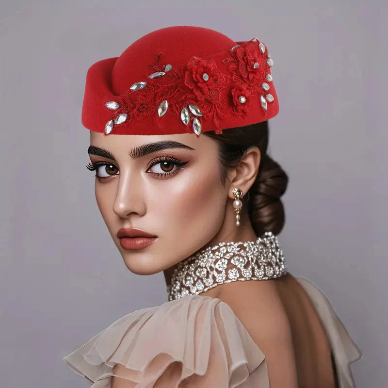 Cherub Vintage Women's Church Sundays Best Fascinator Hat W/Flower and Rhinestone Headdress Soft Beret Cap /Party Wedding Prom