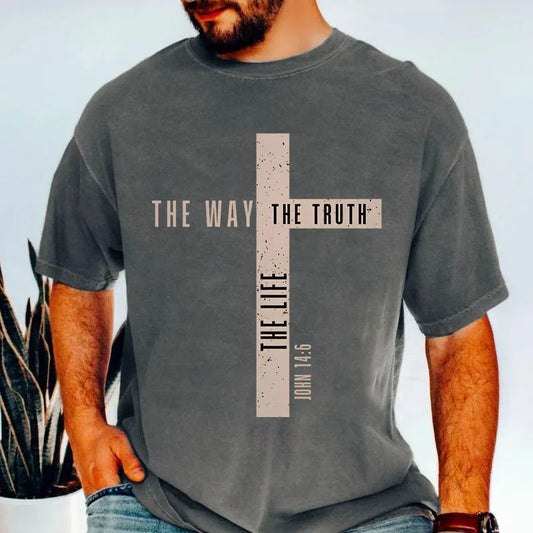 Mens Jesus Is King Merch T Shirt The Way The Truth The Life T-shirts John 14:6 Bible Verse Jesus T-Shirt Mens Christian
