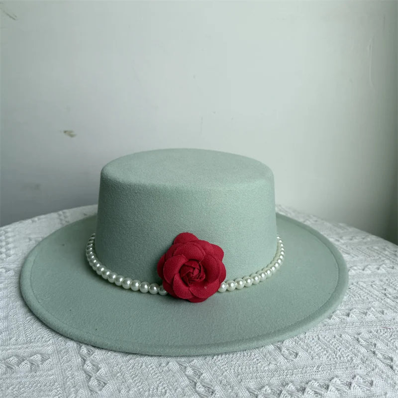 Cherub French Big Brim organza /Church Hat Women Elegant Flat-top Fedora Hat.