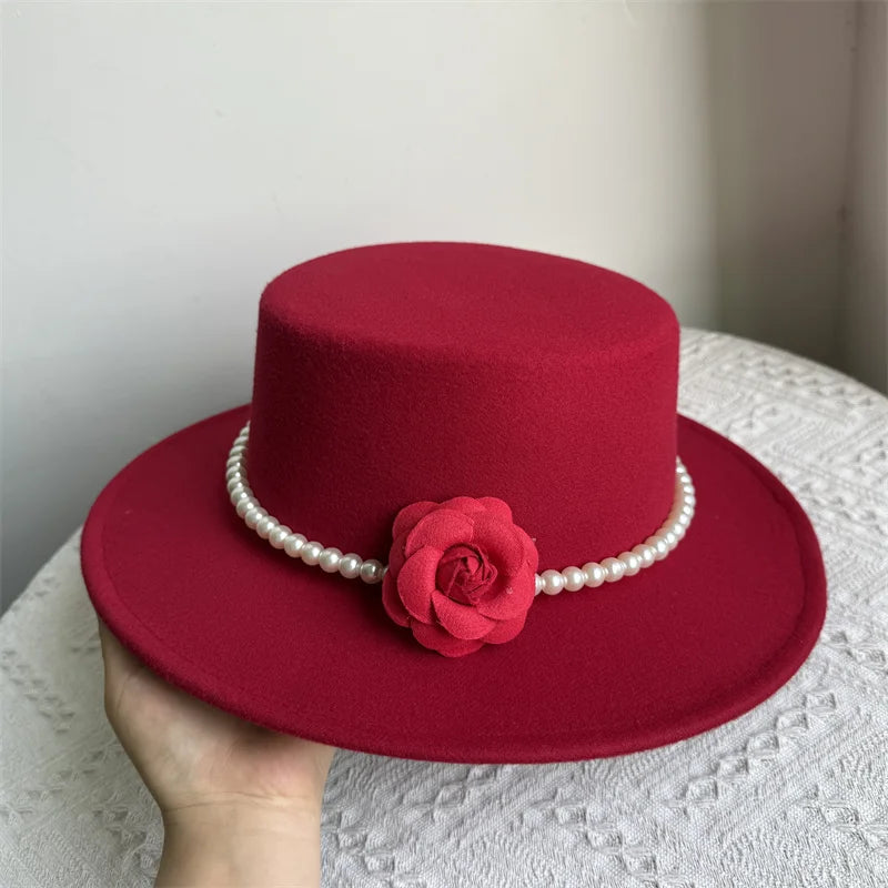Cherub French Big Brim organza /Church Hat Women Elegant Flat-top Fedora Hat.