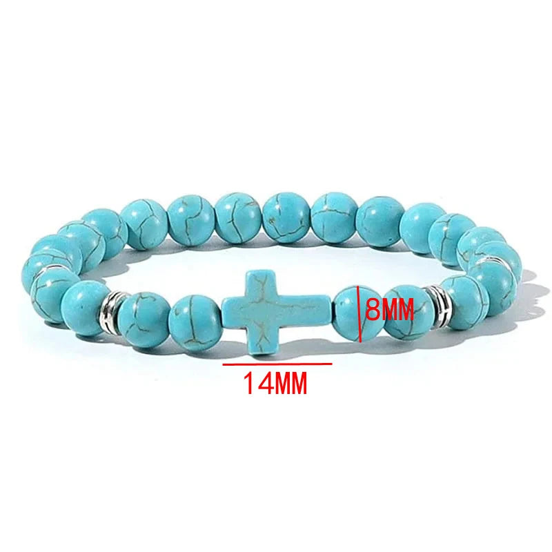 Prayer Men & Women Natural Stone Wood Beads Rosary Hematite Cross Onyx Meditation Bracelets. Spiritual Jewelry.