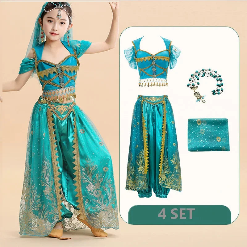 Kids India Princess Belly Dance Set Children  Oriental Indian Dance Sari Girl Performance Costume Bollywood Stage Outfit