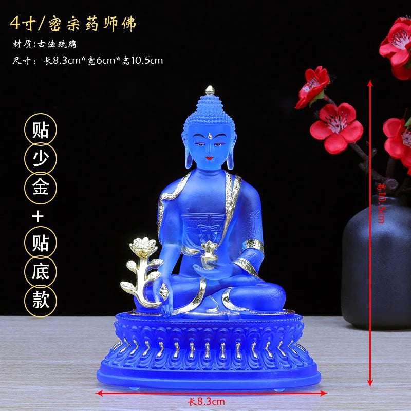 Coloured glaze Medicine Buddha Buddha Statue Ornament, Light Buddha Buddha Mother Goddess Home Worship, Buddha Hall Decoration
