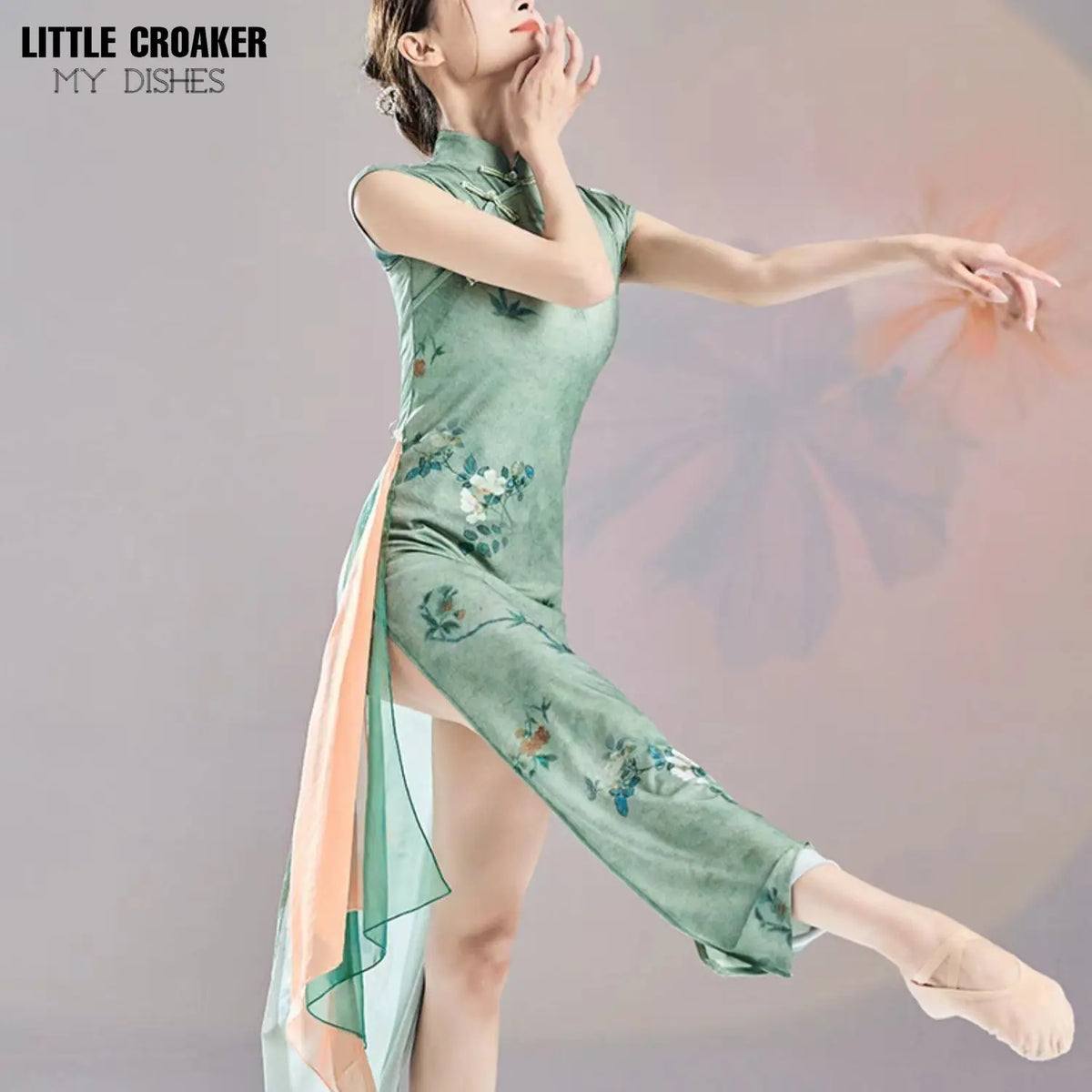 Chinese Dancing Dress Green Cheongsam Dress Modern  Dance Qipao