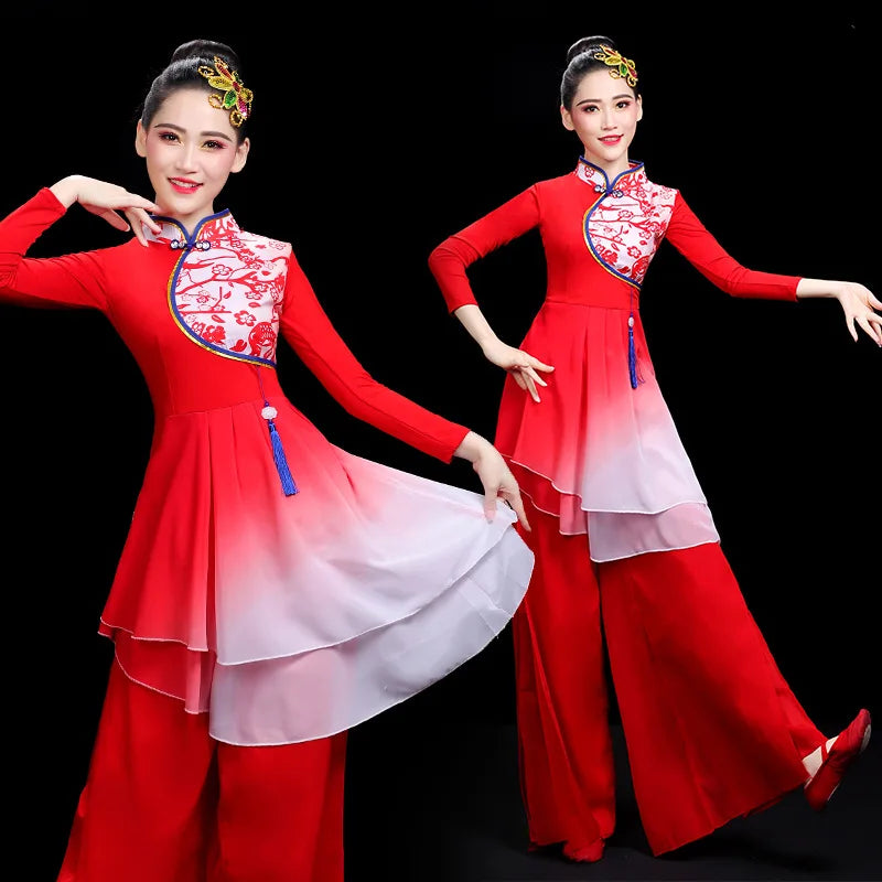 Classical Dance Costumes Traditional Chinese Stage Performance Fan Folk Dancing Clothing Ethnic Vintage Yangko Dress Outfit
